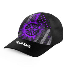Load image into Gallery viewer, Custom Purple Grunge US Flag Patriotic Darts Hat, Personalized Baseball Darts Cap Gifts TDM2612