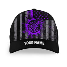 Load image into Gallery viewer, Custom Purple Grunge US Flag Patriotic Darts Hat, Personalized Baseball Darts Cap Gifts TDM2612