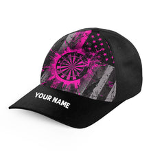 Load image into Gallery viewer, Custom Pink Grunge US Flag Patriotic Darts Hat, Personalized Baseball Darts Cap Gifts TDM2613