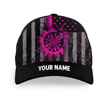 Load image into Gallery viewer, Custom Pink Grunge US Flag Patriotic Darts Hat, Personalized Baseball Darts Cap Gifts TDM2613