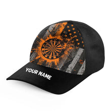 Load image into Gallery viewer, Custom Orange Grunge US Flag Patriotic Darts Hat, Personalized Baseball Darts Cap Gifts TDM2614