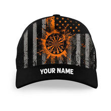 Load image into Gallery viewer, Custom Orange Grunge US Flag Patriotic Darts Hat, Personalized Baseball Darts Cap Gifts TDM2614