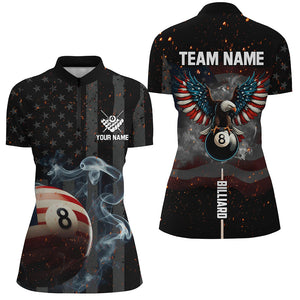 Personalized Eagle US Flag 8 Ball Smoke Billiard Shirts For Women, Patriotic Billiard Pool Jerseys TDM2854