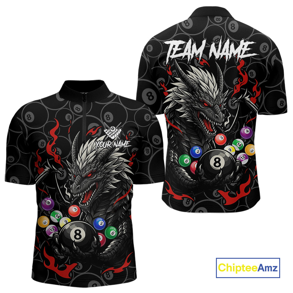 Personalized 8 Ball Dragon Billiard Shirt For Men, Billiard Team Jersey Polo & 1/4 Zip |Red TDM5109