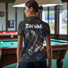 Load image into Gallery viewer, Personalized 8 Ball Dragon Billiard Shirt For Women, Billiard Team Jersey Polo &amp; 1/4 Zip |Blue TDM5110