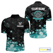 Load image into Gallery viewer, Funny Custom Dart Shirt For Men, Turquoise Black Glowing Star Pattern Darts Polo &amp; Quarter Zip TDM5325