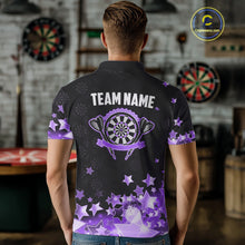 Load image into Gallery viewer, Funny Custom Dart Shirt For Men, Black And Purple Glowing Star Pattern Darts Polo &amp; Quarter Zip TDM5326