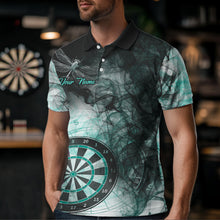 Load image into Gallery viewer, Black Turquoise Smoke Dart Shirts For Men Custom Dart Jersey Polo &amp; 1/4 Zip TDM3804