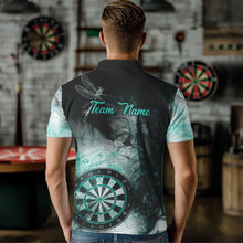 Load image into Gallery viewer, Black Turquoise Smoke Dart Shirts For Men Custom Dart Jersey Polo &amp; 1/4 Zip TDM3804