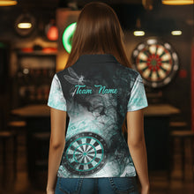 Load image into Gallery viewer, Turquoise Smoke Darts Shirt With Pocket Option For Women Custom Darts Jersey TDM3804
