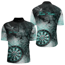 Load image into Gallery viewer, Black Turquoise Smoke Dart Shirts For Men Custom Dart Jersey Polo &amp; 1/4 Zip TDM3804