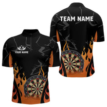 Load image into Gallery viewer, Black And Orange Flame Dart Shirt For Men Custom Dart Jersey Polo &amp; 1/4 Zip TDM3806
