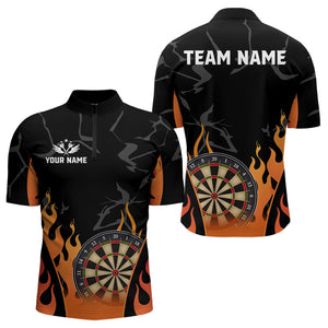 Black And Orange Flame Dart Shirt For Men Custom Dart Jersey Polo & 1/4 Zip TDM3806