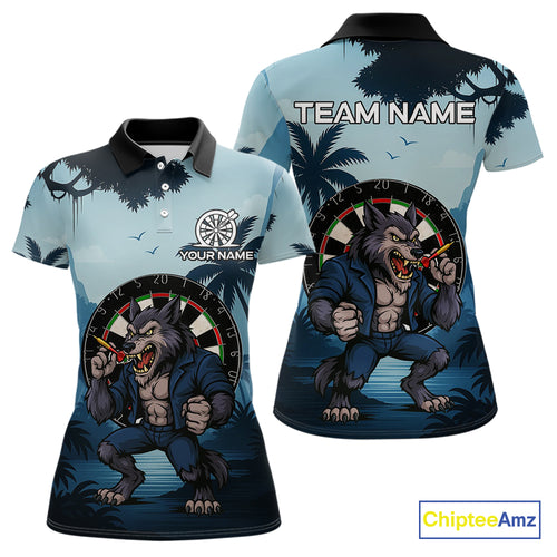 Funny Wolf Jungle Dart Shirts For Women Custom Dart Team Jerseys Polo & 1/4 Zip, Best Darts Gifts TDM4085
