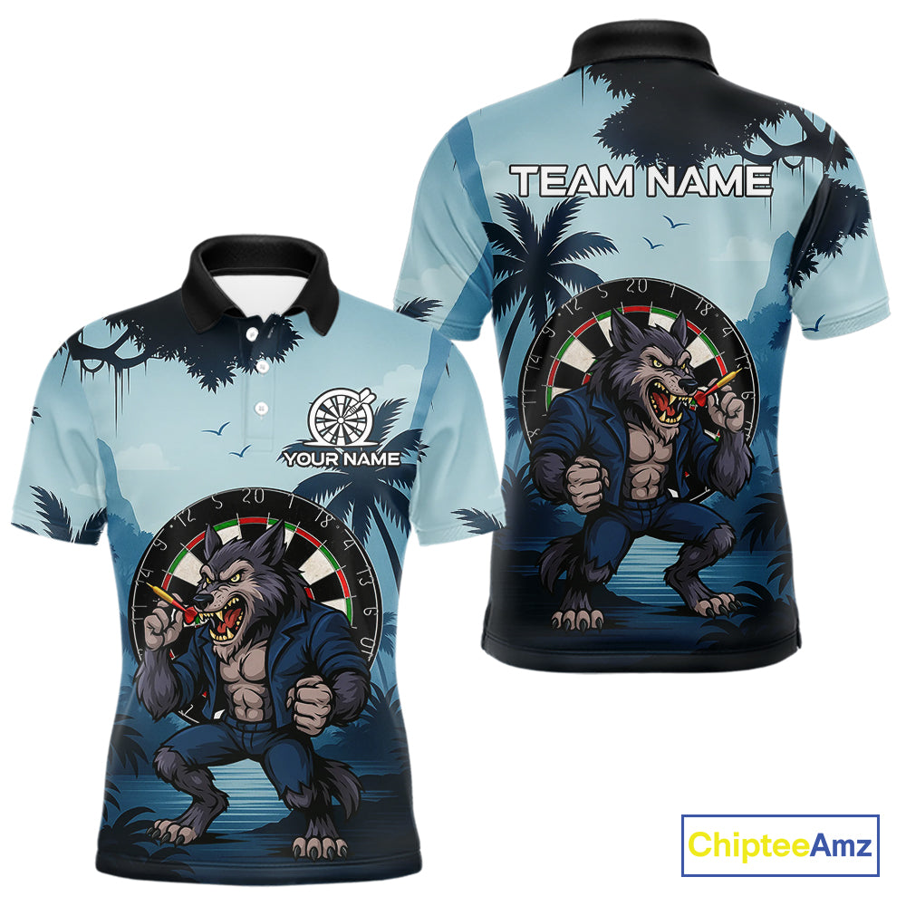 Funny Wolf Jungle Dart Shirts For Men Custom Dart Team Jerseys Polo & 1/4 Zip, Best Darts Gifts TDM4085