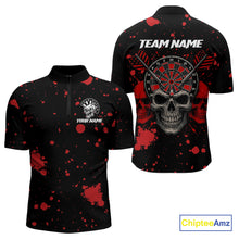 Load image into Gallery viewer, Black And Red Paint Skull Dart Shirts For Men Custom Dart Jerseys, Darts Team Shirt Polo &amp; 1/4 Zip TDM4086