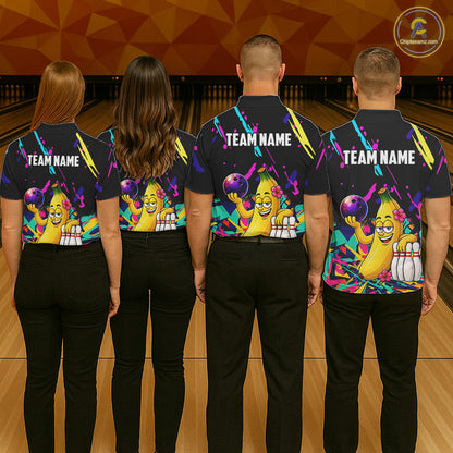 Colorful Bowling Jersey Funny Banana Bowling Polo & 1/4 Zip For Women, Custom Bowling Team Shirts TDM6626