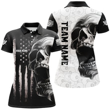 Load image into Gallery viewer, American Flag Skull Custom Women Billiard Jerseys Polo &amp; Quarter- Zip, Patriotic Billiard Shirts TDM2374
