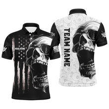 Load image into Gallery viewer, American Flag Skull Custom Men Billiard Jerseys Polo &amp; Quarter- Zip, Patriotic Billiard Shirts TDM2374