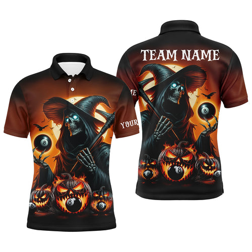 Death Skeleton & Pumpkin With 8 Ball Pool Billiard Jerseys For Men, Funny Halloween Billiard Shirts TDM2377