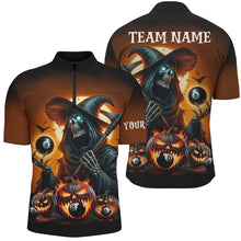 Load image into Gallery viewer, Death Skeleton &amp; Pumpkin With 8 Ball Pool Billiard Jerseys For Men, Funny Halloween Billiard Shirts TDM2377