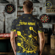 Load image into Gallery viewer, Black And Yellow Grunge Darts Polo, Quarter Zip For Men Custom Dart Shirts For Team Dart Jerseys TDM4697
