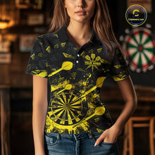 Load image into Gallery viewer, Black And Yellow Grunge Darts Polo, Quarter Zip For Women Custom Dart Shirts For Team Dart Jerseys TDM4697