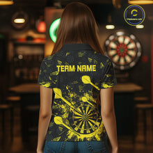 Load image into Gallery viewer, Black And Yellow Grunge Darts Polo, Quarter Zip For Women Custom Dart Shirts For Team Dart Jerseys TDM4697