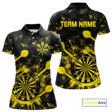 Load image into Gallery viewer, Black And Yellow Grunge Darts Polo, Quarter Zip For Women Custom Dart Shirts For Team Dart Jerseys TDM4697
