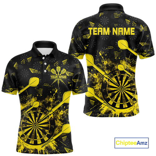 Black And Yellow Grunge Darts Polo, Quarter Zip For Men Custom Dart Shirts For Team Dart Jerseys TDM4697