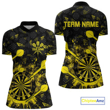 Load image into Gallery viewer, Black And Yellow Grunge Darts Polo, Quarter Zip For Women Custom Dart Shirts For Team Dart Jerseys TDM4697