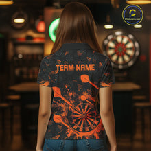Load image into Gallery viewer, Black And Orange Grunge Darts Polo, Quarter Zip For Women Custom Dart Shirts For Team Dart Jerseys TDM4698