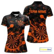 Load image into Gallery viewer, Black And Orange Grunge Darts Polo, Quarter Zip For Women Custom Dart Shirts For Team Dart Jerseys TDM4698