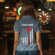Load image into Gallery viewer, American Flag Grey Grunge Darts Polo &amp; Quarter Zip Custom Dart Shirt For Women Patriotic Dart Jersey TDM4699