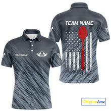 Load image into Gallery viewer, American Flag Grey Grunge Darts Polo &amp; Quarter Zip Custom Dart Shirt For Men Patriotic Dart Jersey TDM4699