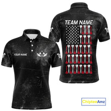 Load image into Gallery viewer, American Flag Black Grunge Darts Polo &amp; 1/4 Zip Custom Darts Shirt For Men Patriotic Dart Jersey TDM4700