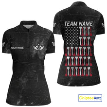 Load image into Gallery viewer, American Flag Black Grunge Darts Polo &amp; 1/4 Zip Custom Darts Shirt For Women Patriotic Dart Jersey TDM4700