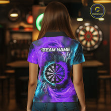 Load image into Gallery viewer, Blue And Purple Flame Lightning Darts Shirt For Women Custom Darts Team Jersey Polo &amp; Quarter Zip TDM4701