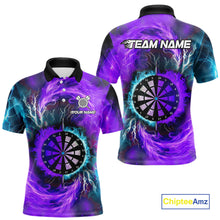 Load image into Gallery viewer, Blue And Purple Flame Lightning Darts Shirt For Men Custom Darts Team Jersey Polo &amp; Quarter Zip TDM4701