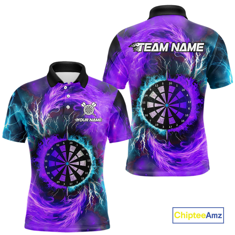 Blue And Purple Flame Lightning Darts Shirt For Men Custom Darts Team Jersey Polo & Quarter Zip TDM4701