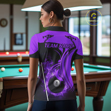 Load image into Gallery viewer, Personalized Purple 8 Ball Fire Flame Billiard Shirt For Women, Pool Team Jersey Polo &amp; 1/4 Zip TDM5975