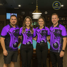 Load image into Gallery viewer, Personalized Purple 8 Ball Fire Flame Billiard Shirt For Women, Pool Team Jersey Polo &amp; 1/4 Zip TDM5975