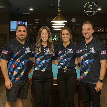 Custom Blue 8 Ball Pool Scratch Billiard Shirt For Women, Black Billiard Team Jersey Polo & 1/4 Zip TDM6436