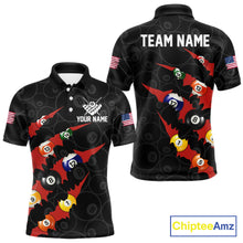 Load image into Gallery viewer, Custom Red 8 Ball Pool Scratch Billiard Shirt For Men, Black Billiard Team Jersey Polo &amp; 1/4 Zip TDM6437