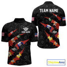 Load image into Gallery viewer, Custom Red 8 Ball Pool Scratch Billiard Shirt For Men, Black Billiard Team Jersey Polo &amp; 1/4 Zip TDM6437