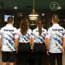 Load image into Gallery viewer, Custom Blue 8 Ball Pool Scratch Billiard Shirt For Men, White Billiard Team Jersey Polo &amp; 1/4 Zip TDM6439
