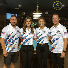 Load image into Gallery viewer, Custom Blue 8 Ball Pool Scratch Billiard Shirt For Men, White Billiard Team Jersey Polo &amp; 1/4 Zip TDM6439