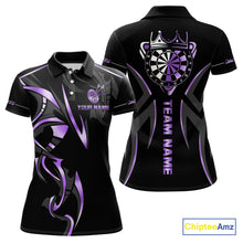 Load image into Gallery viewer, Black And Purple Dartboard Crown Dart Shirts For Women Custom Dart Jersey Team Polo &amp; Quarter Zip TDM4092