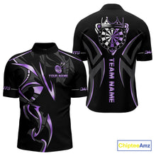 Load image into Gallery viewer, Black And Purple Dartboard Crown Dart Shirts For Men Custom Dart Jersey Team Polo &amp; Quarter Zip TDM4092