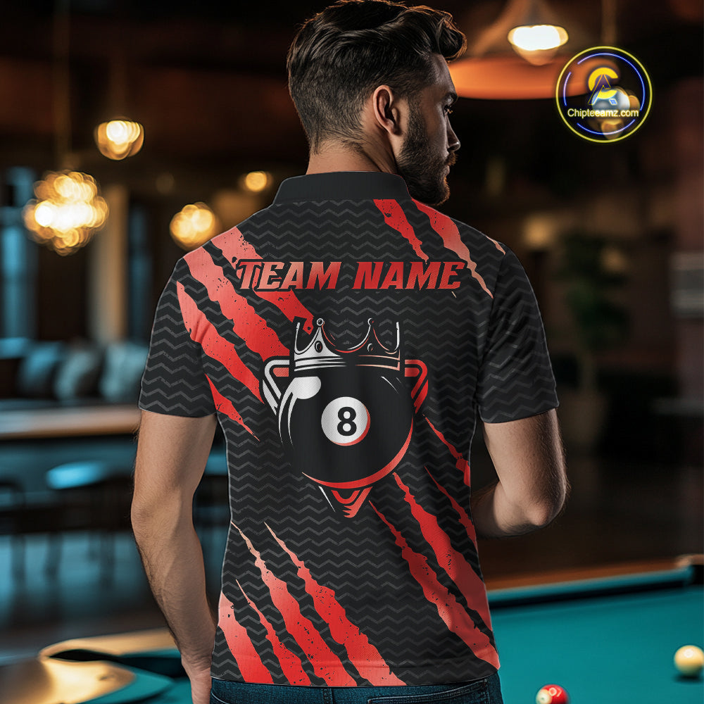 Black And Red Scratch Billiard Shirts For Men Custom 8 Ball Crown Pool Team Jersey Polo & 1/4 Zip TDM4096
